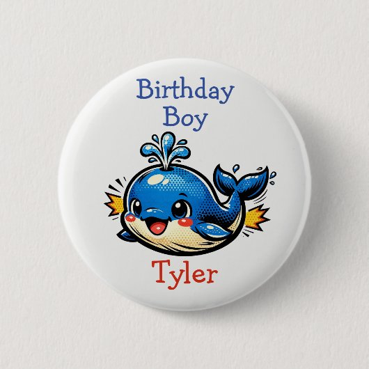 Badge Rond 5 Cm Personalized Birthday Boy Pop Art Whale (Devant)