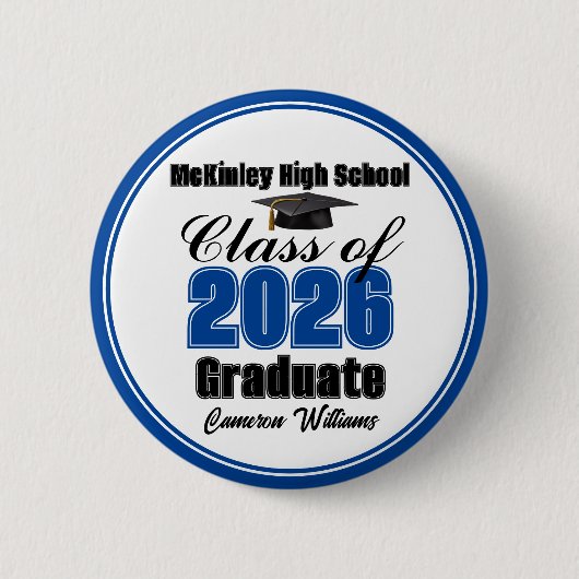Badge Rond 5 Cm Personalized Blue Class of 2026 Graduation Party (Devant)