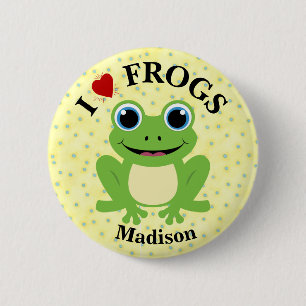 Badge Rond 5 Cm Personalized Cute Red Heart I Love Frogs
