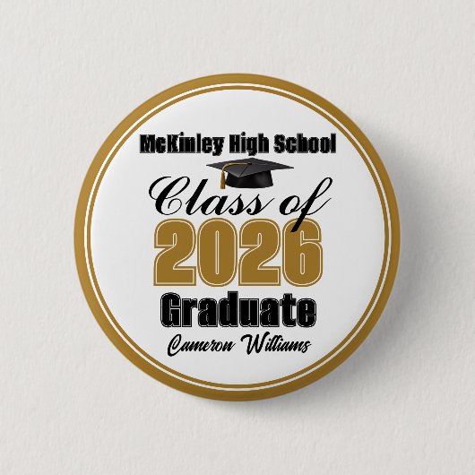 Badge Rond 5 Cm Personalized Gold Class of 2026 Graduation Party (Devant)