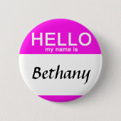 Badge Rond 5 Cm Personalized Hello My Name Is Custom Name Pink (Devant)