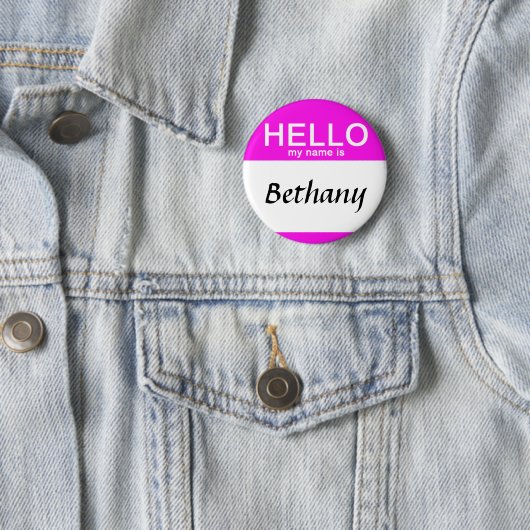 Badge Rond 5 Cm Personalized Hello My Name Is Custom Name Pink (En situation)