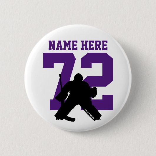 Badge Rond 5 Cm Personalized Hockey Goalie Name Number purple (Devant)