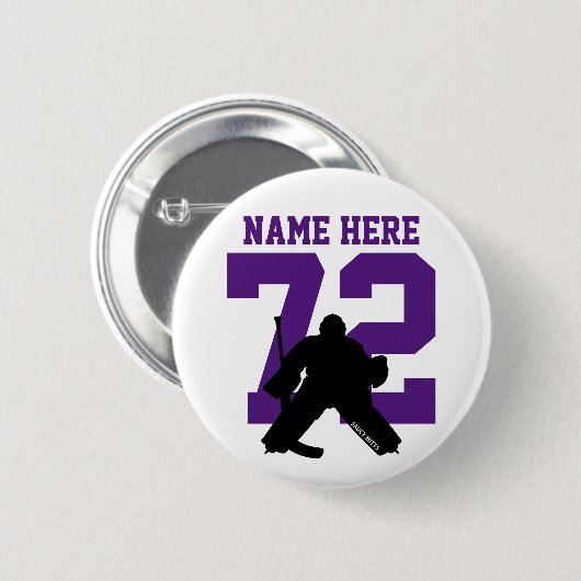 Badge Rond 5 Cm Personalized Hockey Goalie Name Number purple (Devant & derrière)