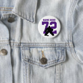 Badge Rond 5 Cm Personalized Hockey Goalie Name Number purple (En situation)