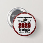 Badge Rond 5 Cm Personalized Maroon Class of 2026 Graduation Party (Devant & derrière)