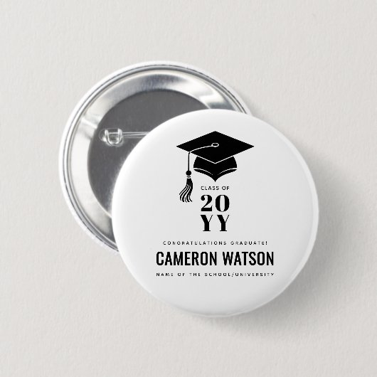 Badge Rond 5 Cm Personalized Modern Hat and Tassel Graduation (Devant & derrière)
