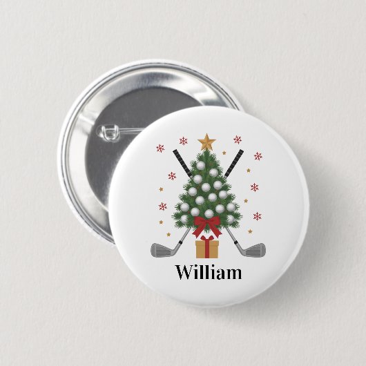 Badge Rond 5 Cm Personalized Name Golf Tree Equipment Christmas  (Devant & derrière)
