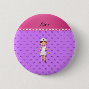Badge Rond 5 Cm Personalized name nurse pastel purple hearts