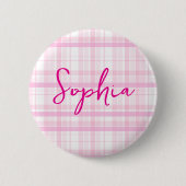 Badge Rond 5 Cm Personalized Pink Plaid button  with Name  (Devant)