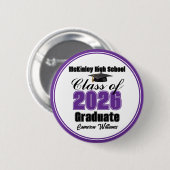 Badge Rond 5 Cm Personalized Purple Class of 2026 Graduation Party (Devant & derrière)