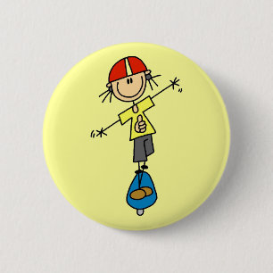 Badge Rond 5 Cm Personnage de bonhomme allumette qui fait du skate