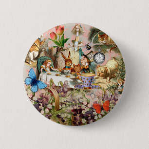 Badge Rond 5 Cm personnages de la fête du thé d'Alice au pays des