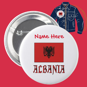 Badge Rond 5 Cm Personnalisation rouge du drapeau albanais