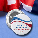 Badge Rond 5 Cm Personnalisé Ajouter votre propre candidat à la pr<br><div class="desc">Customisez votre propre bouton de campagne politique en ajoutant votre propre nom ou un autre politicien sous ce drapeau artistique américain en rouge,  blanc et bleu. Ajoutez un nom personnalisé pour président en 2024.</div>