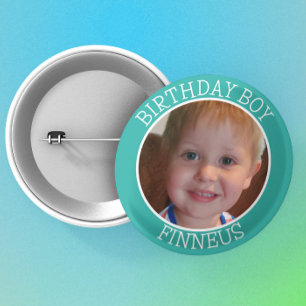 Badge Rond 5 Cm Personnalisé Birthday Boy  Nom et photo