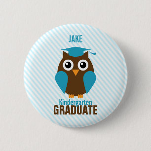 Badge Rond 5 Cm Personnalisé Cute Blue Owl Kindergarten Graduate