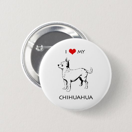 Badge Rond 5 Cm Personnalisé, J'Aime Mon Chihuahua (Devant & derrière)