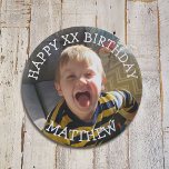Badge Rond 5 Cm Personnalisé Joyeux Anniversaire Nom et âge<br><div class="desc">Personnalisez ce bouton d'anniversaire en ajoutant l'image,  le nom et l'âge de votre fils à ce bouton dans la zone personnaliser.</div>
