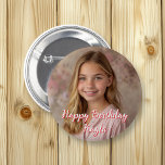 Badge Rond 5 Cm Personnalisé Joyeux Anniversaire Nom et photo<br><div class="desc">Personnalisez ce bouton d'anniversaire en ajoutant l'image et le nom de votre enfant à ce bouton Joyeux anniversaire dans la zone personnaliser.</div>