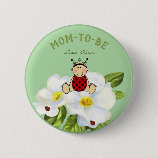 Badge Rond 5 Cm Personnalisé Lady Bug Baby shower Fête Faveurs (Devant)