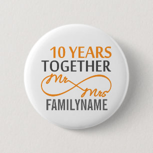 Badge Rond 5 Cm Personnalisé M. et Mme 10e anniversaire