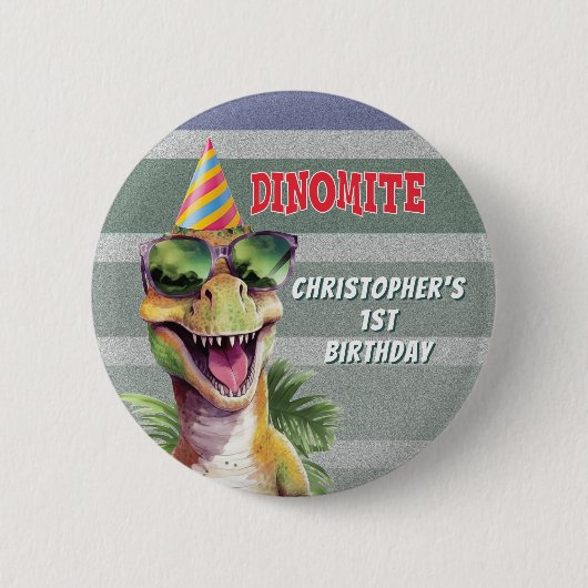 Badge Rond 5 Cm Personnalisé Monogramme Dinosaur Dinomite fête d'a (Devant)