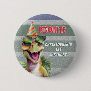 Badge Rond 5 Cm Personnalisé Monogramme Dinosaur Dinomite fête d'a