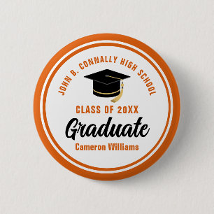 Badge Rond 5 Cm Personnalisé Orange Graduate 2025 Graduation Party