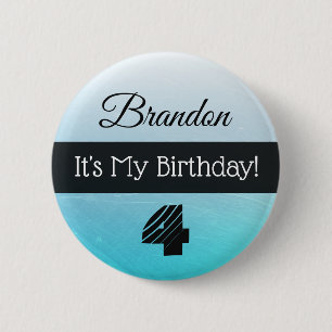 Badge Rond 5 Cm Personnalisé Son Bouton Mon Anniversaire Bleu Garç