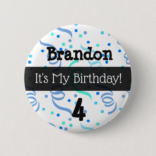 Badge Rond 5 Cm Personnalisé Son Bouton Mon Anniversaire Bleu Garç (Devant)