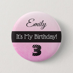 Badge Rond 5 Cm Personnalisé Son Bouton My Birthday Pink Girl's