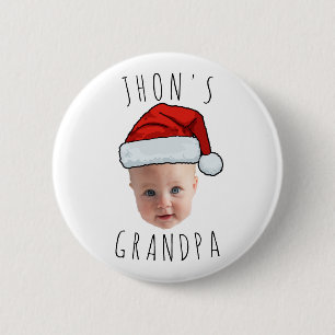 Badge Rond 5 Cm Personnalisé Visage bébé Père Noël Chapeau Photo d