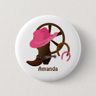 Badge Rond 5 Cm Personnalisée Cowgirl