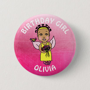 Badge Rond 5 Cm Personnalisée jolie fille d'anniversaire fée