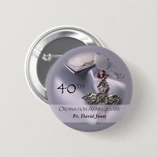 Badge Rond 5 Cm Personnaliser, 40e anniversaire d'ordination Félic (Devant & derrière)