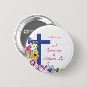 Badge Rond 5 Cm Personnaliser, 60e anniversaire Nun vie religieuse