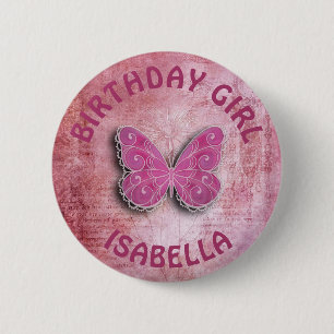 Badge Rond 5 Cm Personnaliser Bouton papillon fille anniversaire