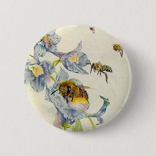 Badge Rond 5 Cm Personnaliser d'abeilles de miel et de fleurs EZ2