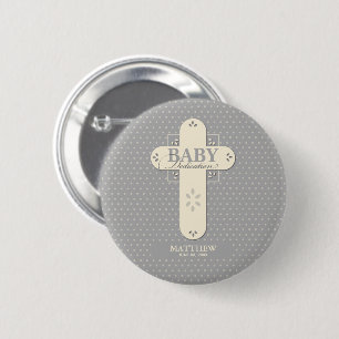 Badge Rond 5 Cm Personnaliser, Dédication bébé Crème et Croix 