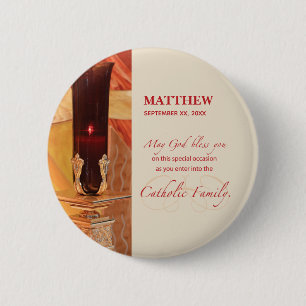 Badge Rond 5 Cm Personnaliser, Félicitations RCIA, catholique, rou