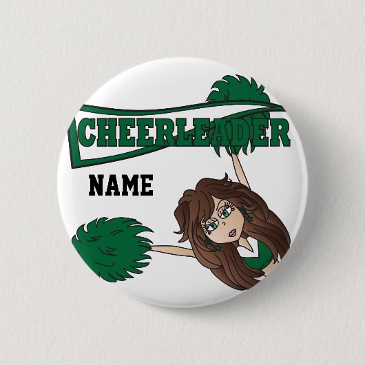 Badge Rond 5 Cm Personnaliser Fille Pom-pom girl Vert foncé (Devant)