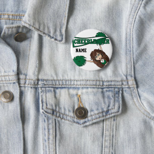 Badge Rond 5 Cm Personnaliser Fille Pom-pom girl Vert foncé