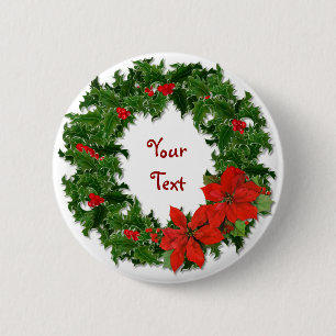 Badge Rond 5 Cm Personnaliser Holly Wreath