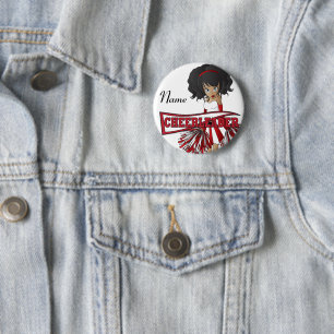 Badge Rond 5 Cm Personnaliser la petite fille Pom-pom girl rouge