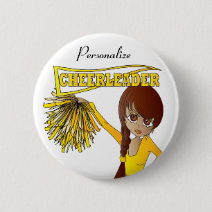 Badge Rond 5 Cm Personnaliser mignonne fille Pom-pom girl jaune