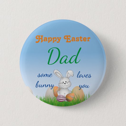Badge Rond 5 Cm Personnaliser Nom Joyeux Pâques un lapin vous aime (Devant)