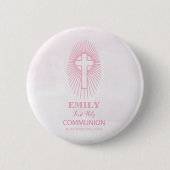 Badge Rond 5 Cm Personnaliser, Pink First Holy Communion hôte (Devant)