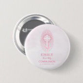 Badge Rond 5 Cm Personnaliser, Pink First Holy Communion hôte (Devant & derrière)