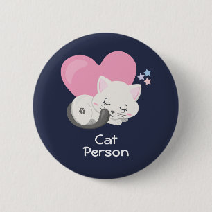 Badge Rond 5 Cm Personne Chat Texte mignon Blanc Kitty Chat Dormir